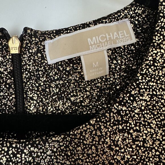 Michael Kors Gold Foil Flounce Dress with Long Sleeves - Picture 2 of 7